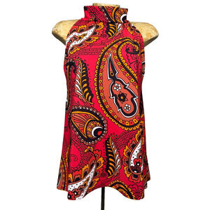 Chiara Boni La Petite Robe Tiffy Paisley Halter Top US 6 IT 42 Red Mock Neck